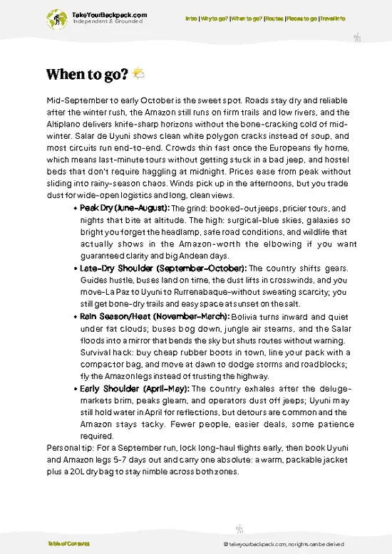 example page 3 from our offline Travel Guide for Bolivia