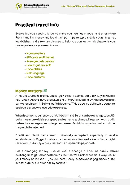example page 7 from our offline Travel Guide for Bolivia