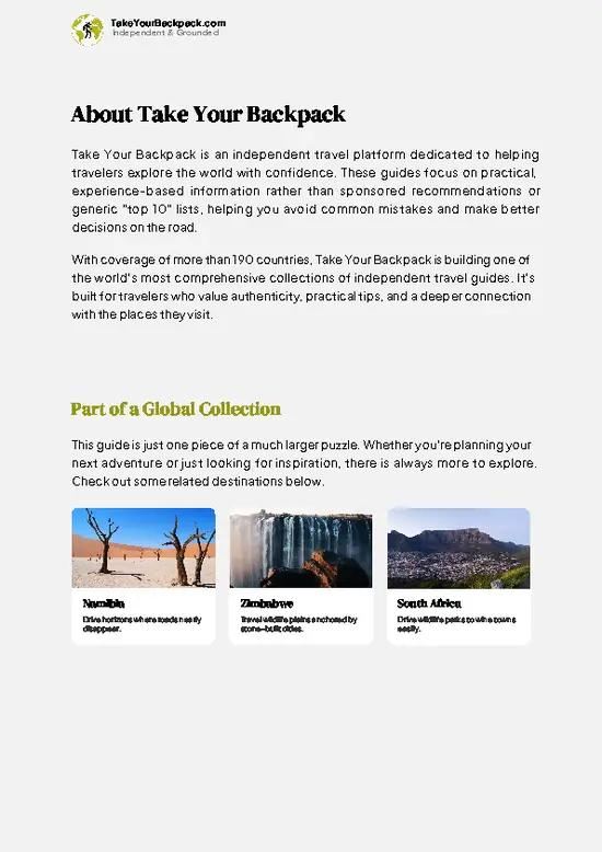 example page 1 from our offline Travel Guide for Botswana