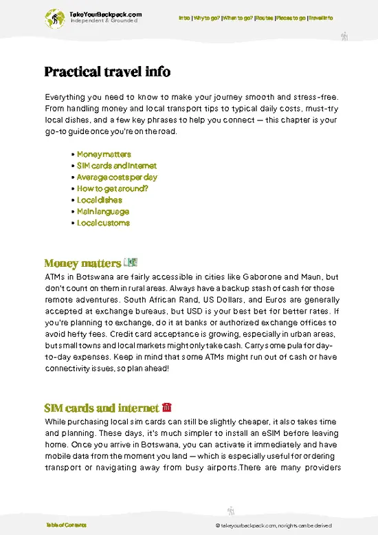 example page 7 from our offline Travel Guide for Botswana