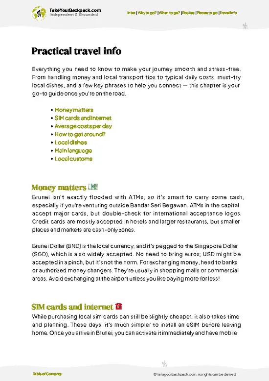 example page 7 from our offline Travel Guide for Brunei