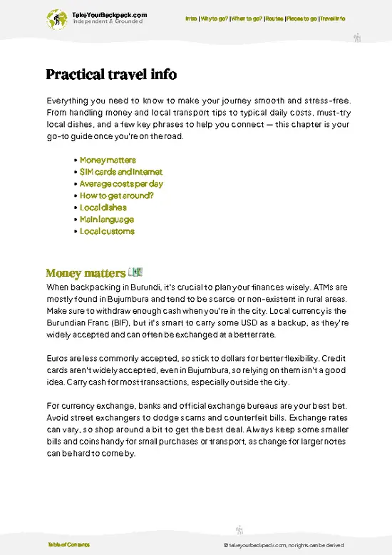 example page 7 from our offline Travel Guide for Burundi