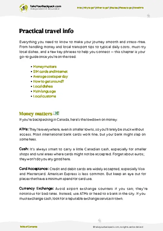 example page 7 from our offline Travel Guide for Canada
