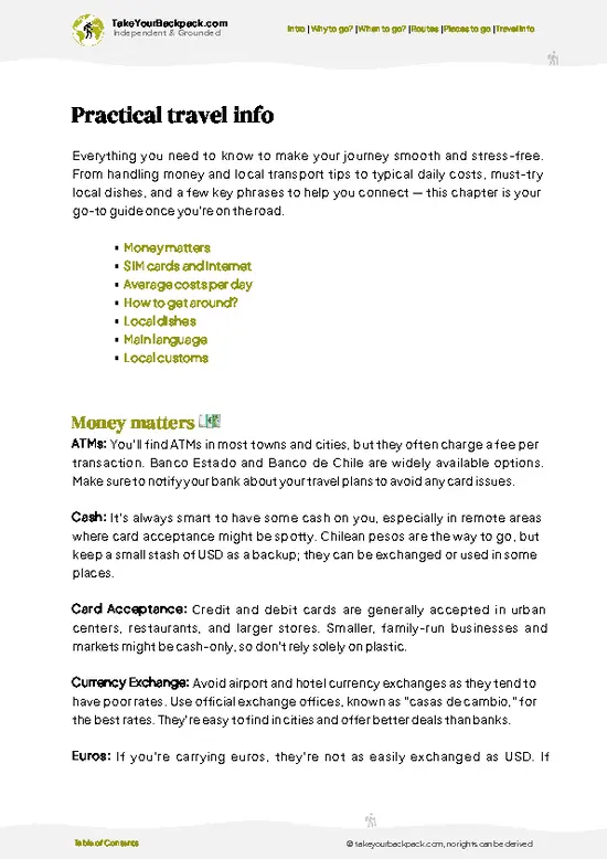 example page 7 from our offline Travel Guide for Chile