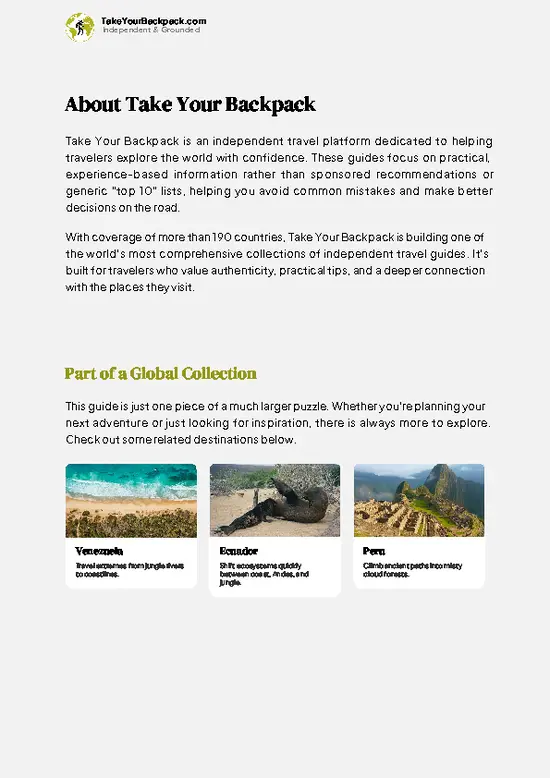 example page 1 from our offline Travel Guide for Colombia