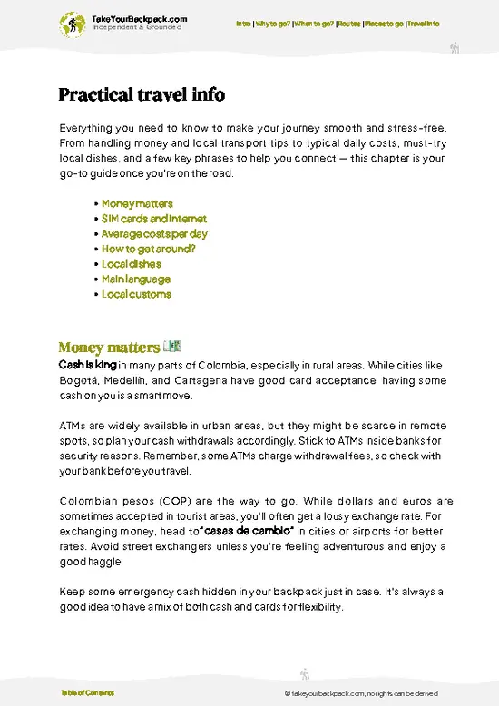 example page 7 from our offline Travel Guide for Colombia