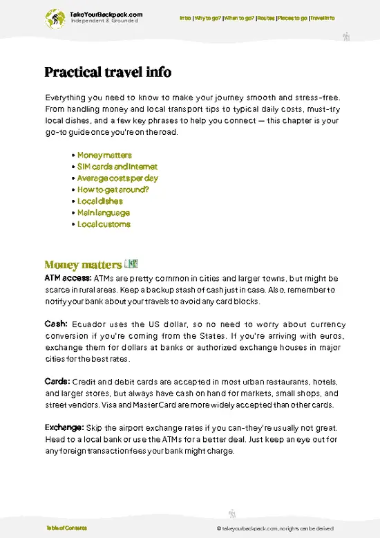 example page 7 from our offline Travel Guide for Ecuador
