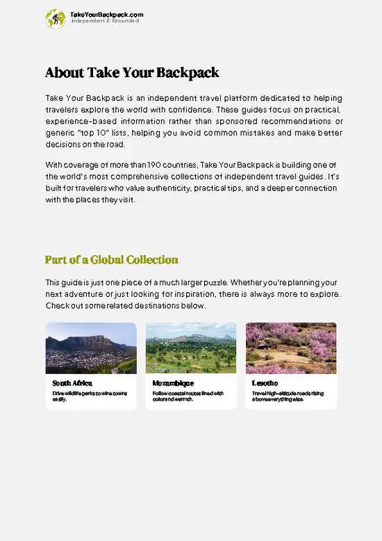 example page 1 from our offline Travel Guide for Eswatini