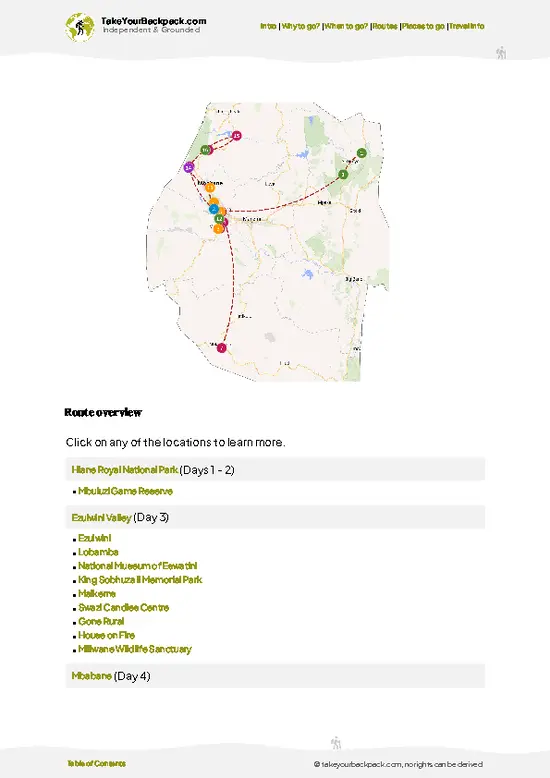 example page 4 from our offline Travel Guide for Eswatini