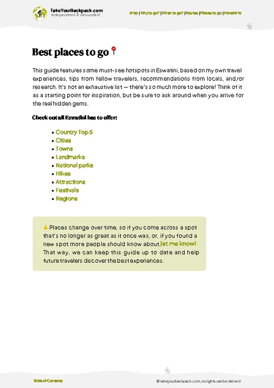 example page 5 from our offline Travel Guide for Eswatini