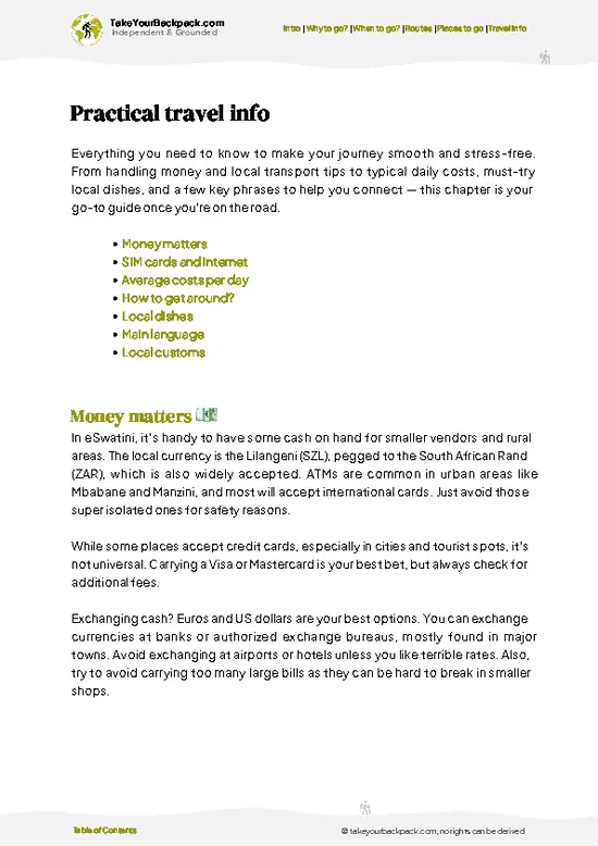 example page 7 from our offline Travel Guide for Eswatini