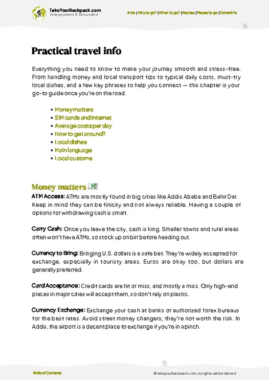 example page 7 from our offline Travel Guide for Ethiopia