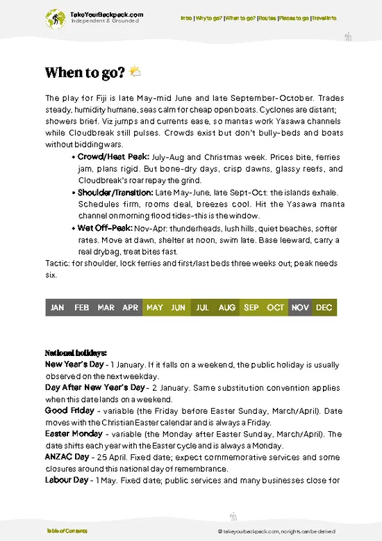example page 3 from our offline Travel Guide for Fiji