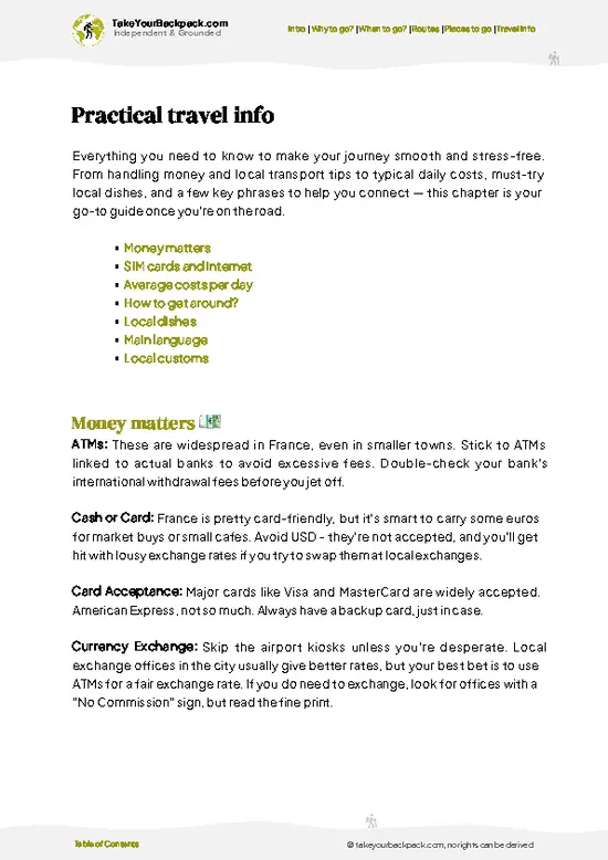 example page 7 from our offline Travel Guide for France