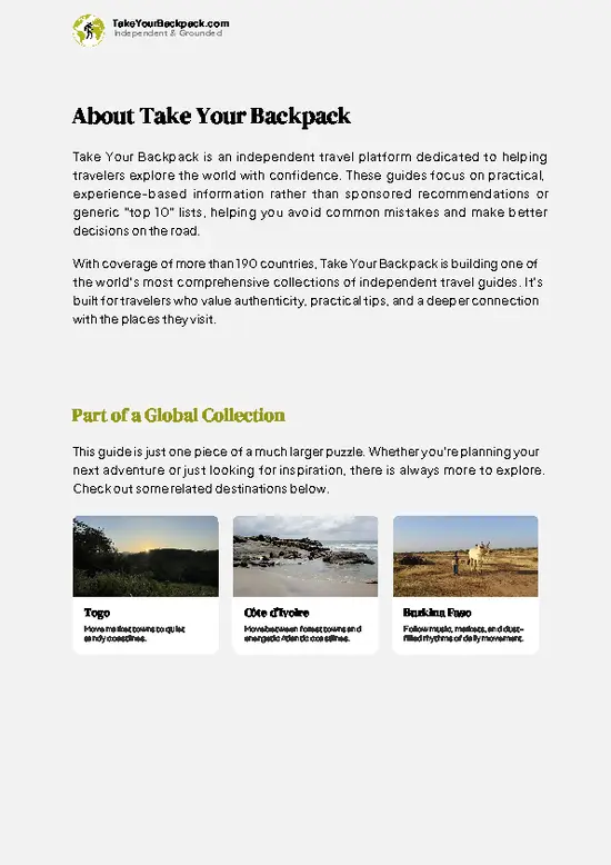example page 1 from our offline Travel Guide for Ghana