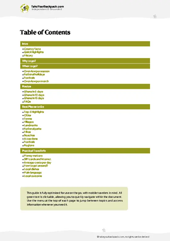 example page 2 from our offline Travel Guide for Ghana