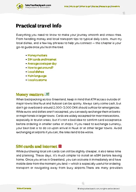 example page 7 from our offline Travel Guide for Greenland