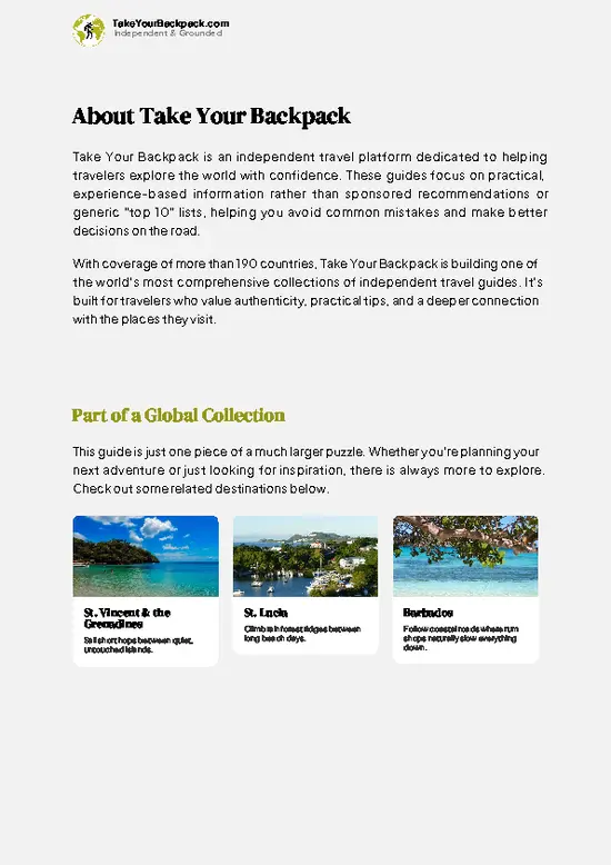 example page 1 from our offline Travel Guide for Grenada