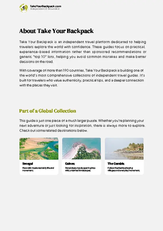 example page 1 from our offline Travel Guide for Guinea-Bissau
