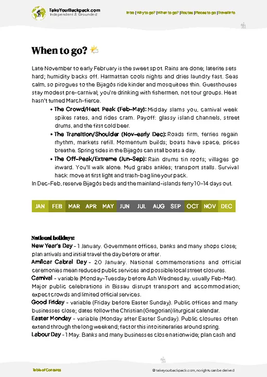 example page 3 from our offline Travel Guide for Guinea-Bissau