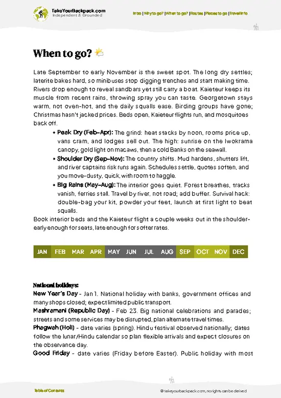 example page 3 from our offline Travel Guide for Guyana
