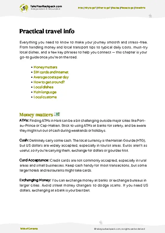 example page 7 from our offline Travel Guide for Haiti