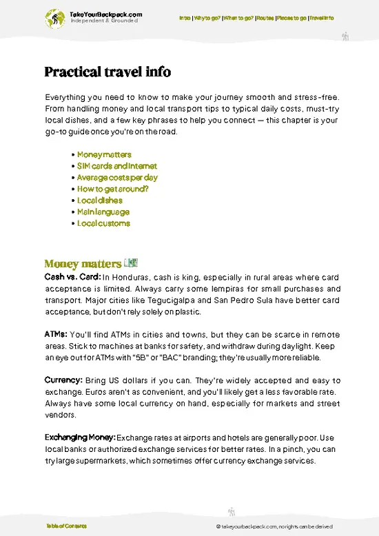 example page 7 from our offline Travel Guide for Honduras