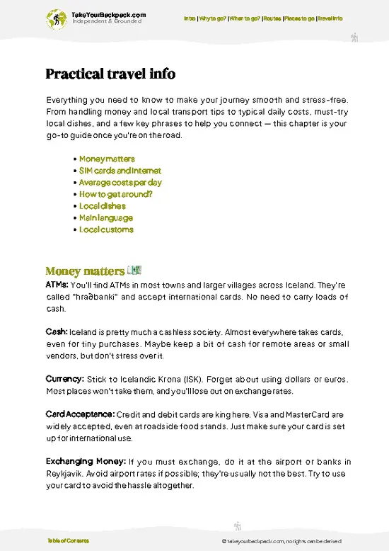example page 7 from our offline Travel Guide for Iceland
