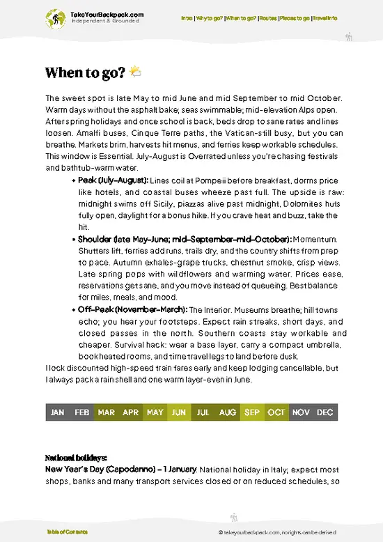 example page 3 from our offline Travel Guide for Italy