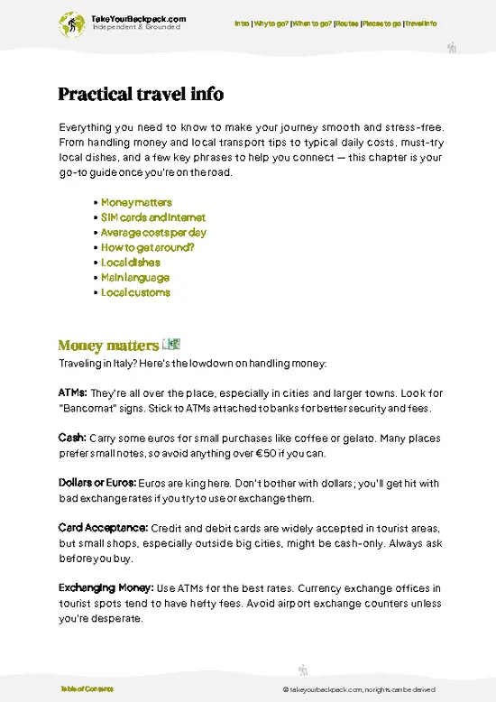 example page 7 from our offline Travel Guide for Italy