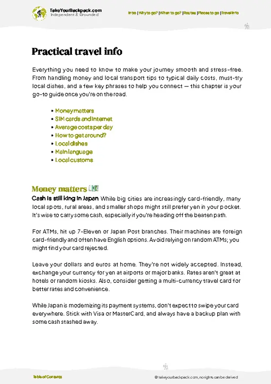 example page 7 from our offline Travel Guide for Japan