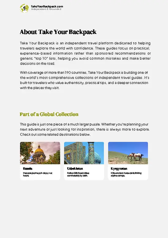example page 1 from our offline Travel Guide for Kazakhstan