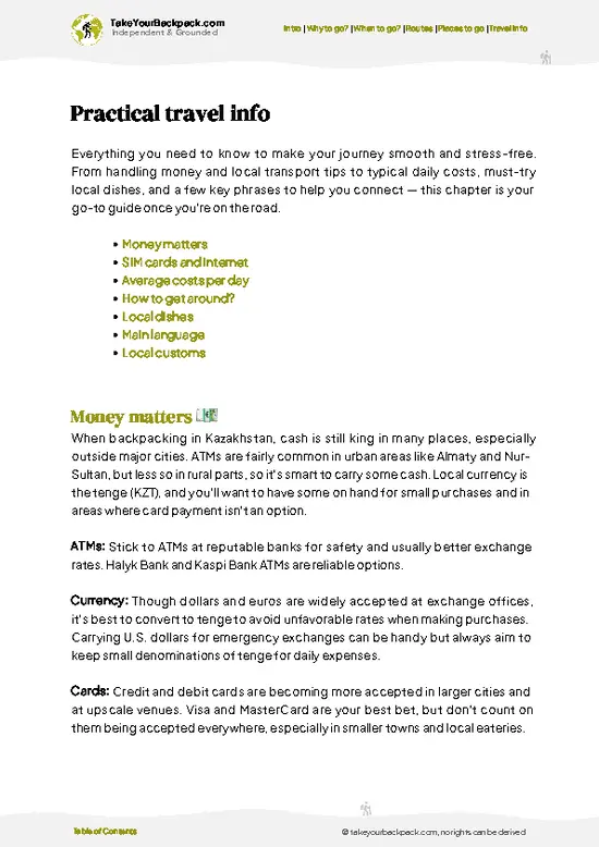 example page 7 from our offline Travel Guide for Kazakhstan
