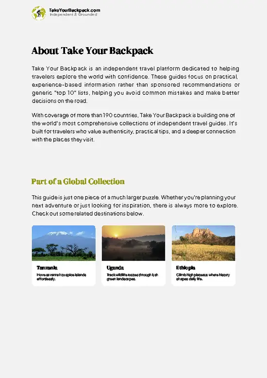 example page 1 from our offline Travel Guide for Kenya
