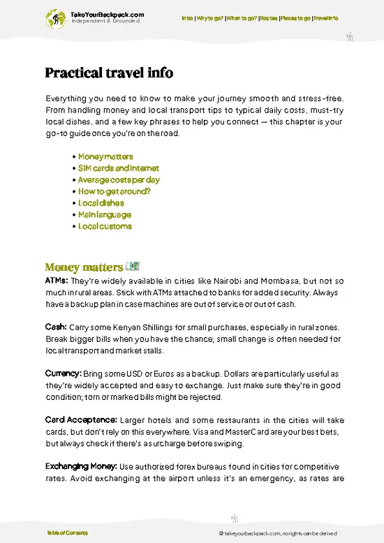 example page 7 from our offline Travel Guide for Kenya