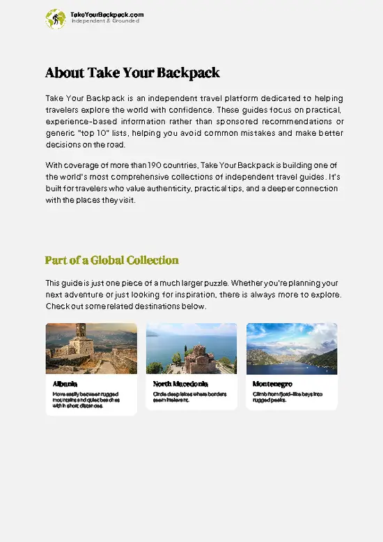 example page 1 from our offline Travel Guide for Kosovo