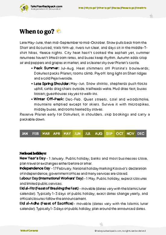 example page 3 from our offline Travel Guide for Kosovo