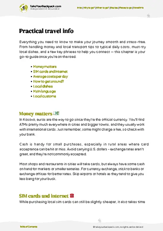 example page 7 from our offline Travel Guide for Kosovo