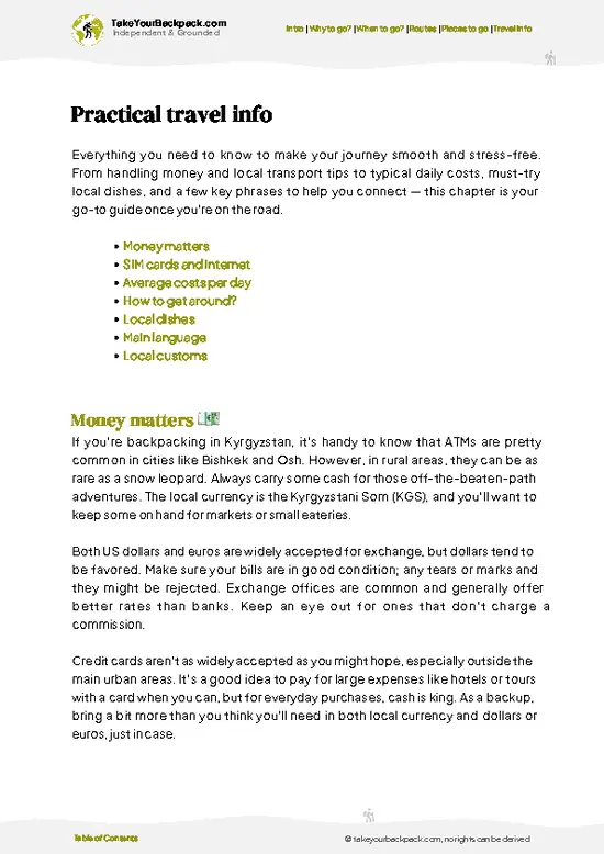 example page 7 from our offline Travel Guide for Kyrgyzstan