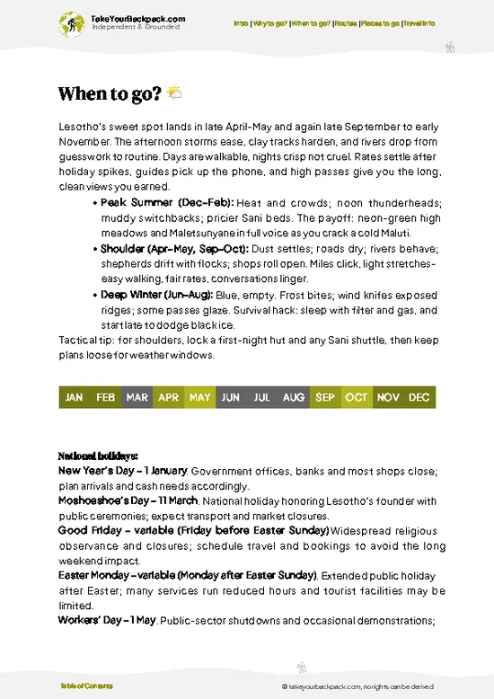 example page 3 from our offline Travel Guide for Lesotho