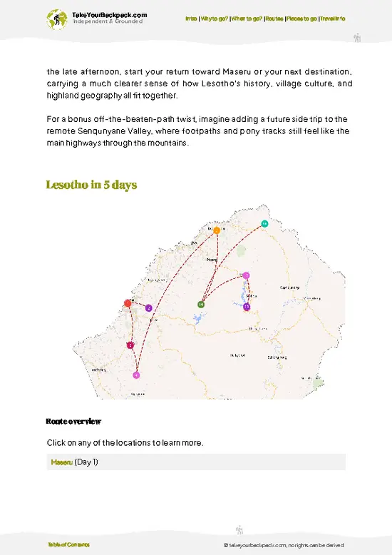 example page 4 from our offline Travel Guide for Lesotho