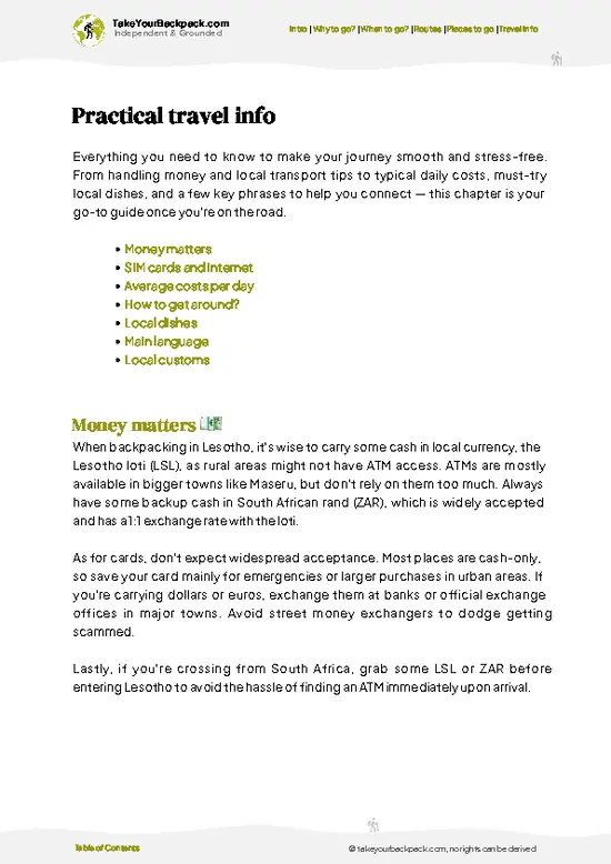 example page 7 from our offline Travel Guide for Lesotho