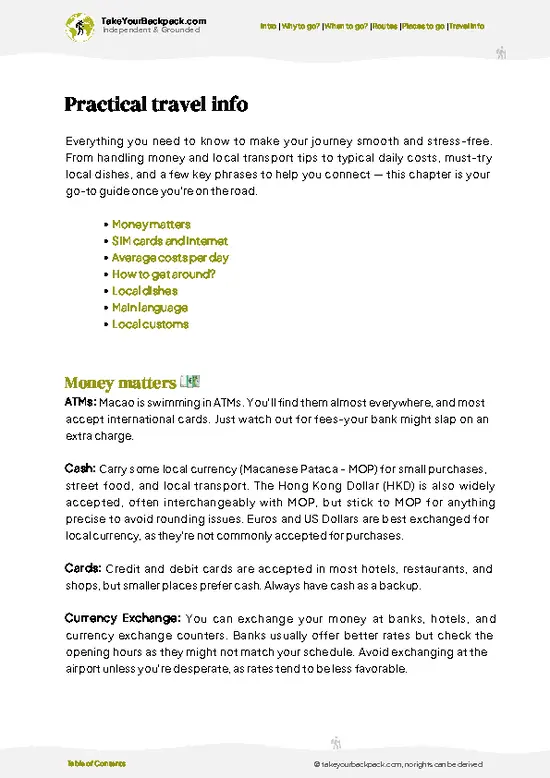example page 7 from our offline Travel Guide for Macau