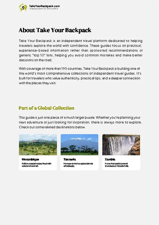 example page 1 from our offline Travel Guide for Malawi