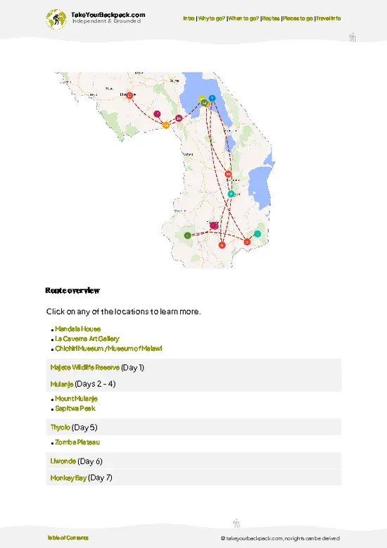 example page 4 from our offline Travel Guide for Malawi