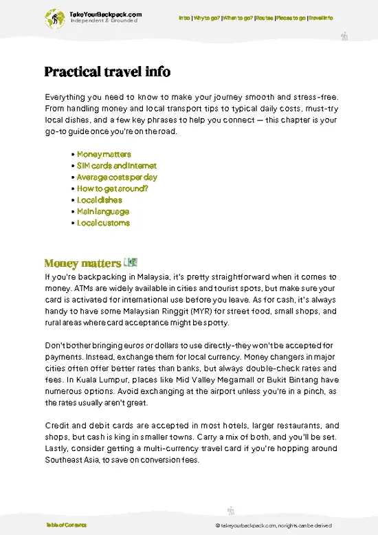 example page 7 from our offline Travel Guide for Malaysia