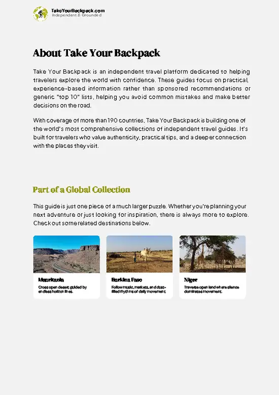 example page 1 from our offline Travel Guide for Mali
