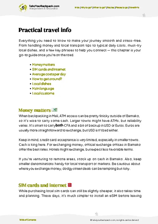 example page 7 from our offline Travel Guide for Mali