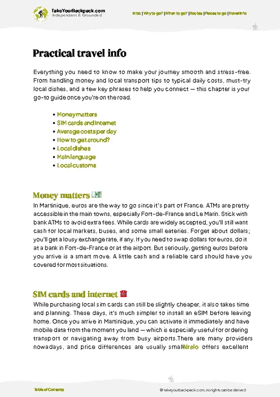 example page 7 from our offline Travel Guide for Martinique
