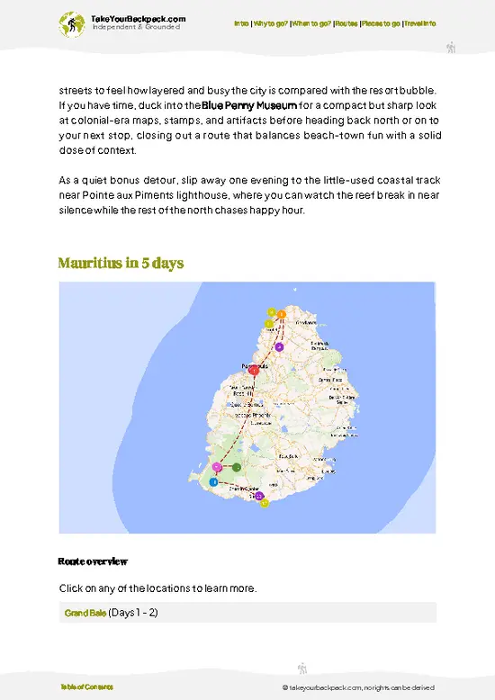 example page 4 from our offline Travel Guide for Mauritius